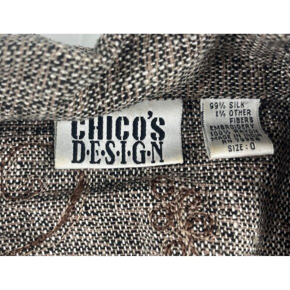 Chicos Design Vintage Womens Embroidered Silk Jacket Size 0 SMALL Brown & Tan - Picture 2 of 5